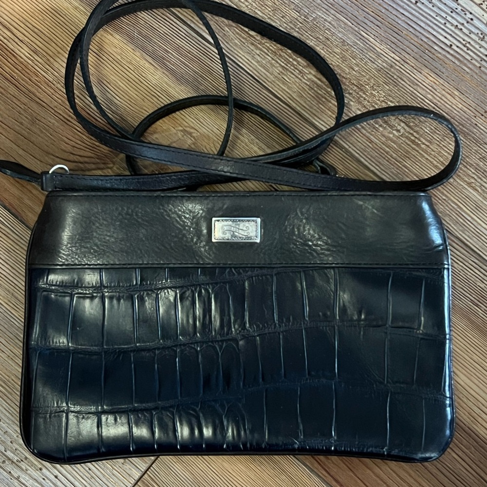 Brighton Womens Croc Textured Leather Handbag Purse Shoulder Bag Zip Top